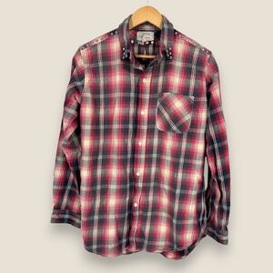 Current Elliott The Perfect School Shirt Womens Size 2 Red Plaid Revival Studded
